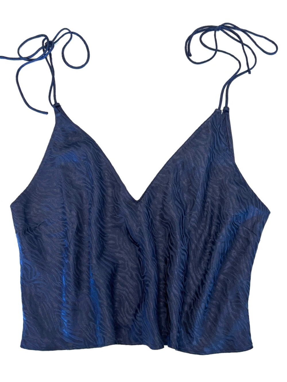 V-Neck Tie-Strap Cami Top Navy Textured Silk Victoria's Secret XL NWT Festival